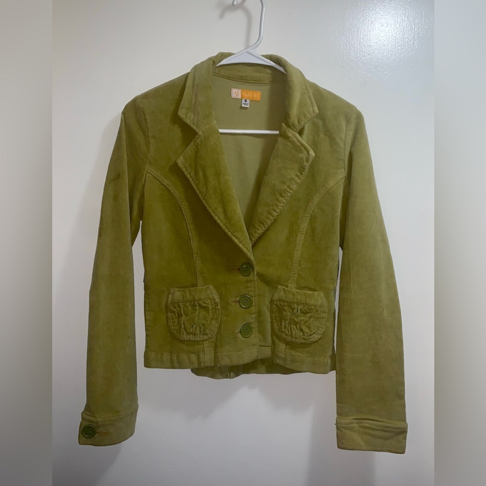 Tulle Corduroy Jacket Blazer Women Small Lime Green 3 Button Short Spring